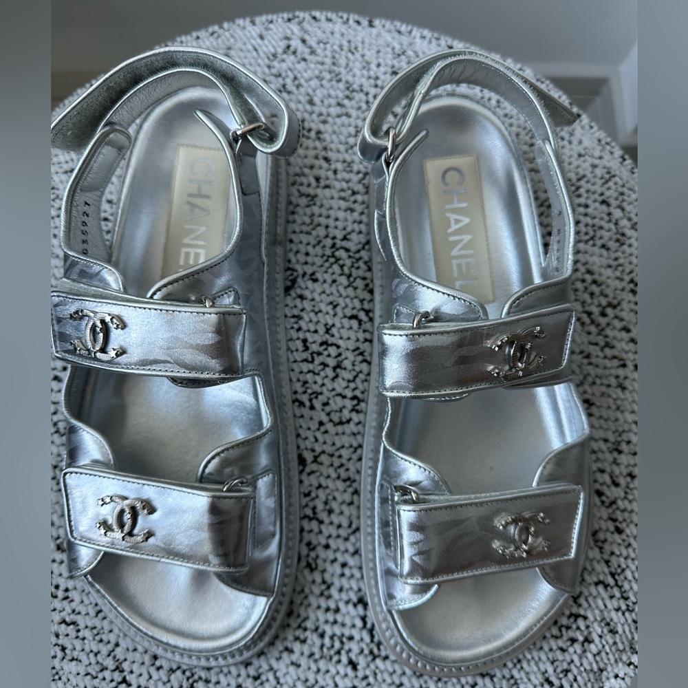 Chanel Silver Dad Sandals 22 Season